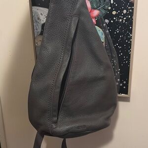 Dark Gray Leather Sling Bag